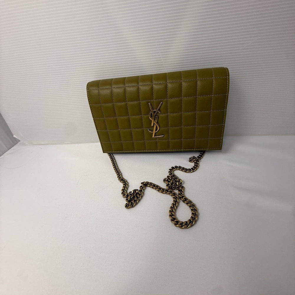 Yves Saint Laurent Khaki Quilted Crossbody Bag